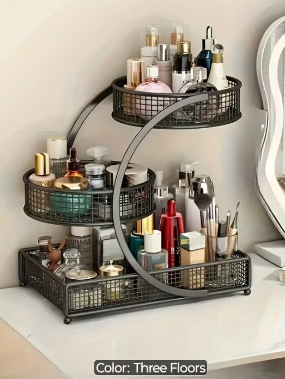 Multifunctional Black Cosmetic Organizer Rack - 3-Tier Makeup Storage